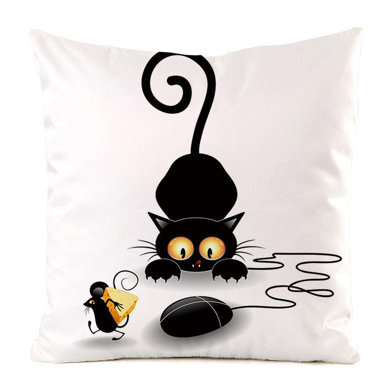 HKM-851987 Black Cat Stripe Imitation Silk Cushion Pillow Cover - 45x45cm Modern Home Decor