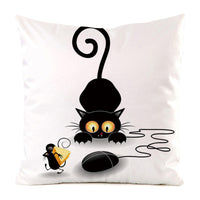 HKM-851987 Black Cat Stripe Imitation Silk Cushion Pillow Cover - 45x45cm Modern Home Decor