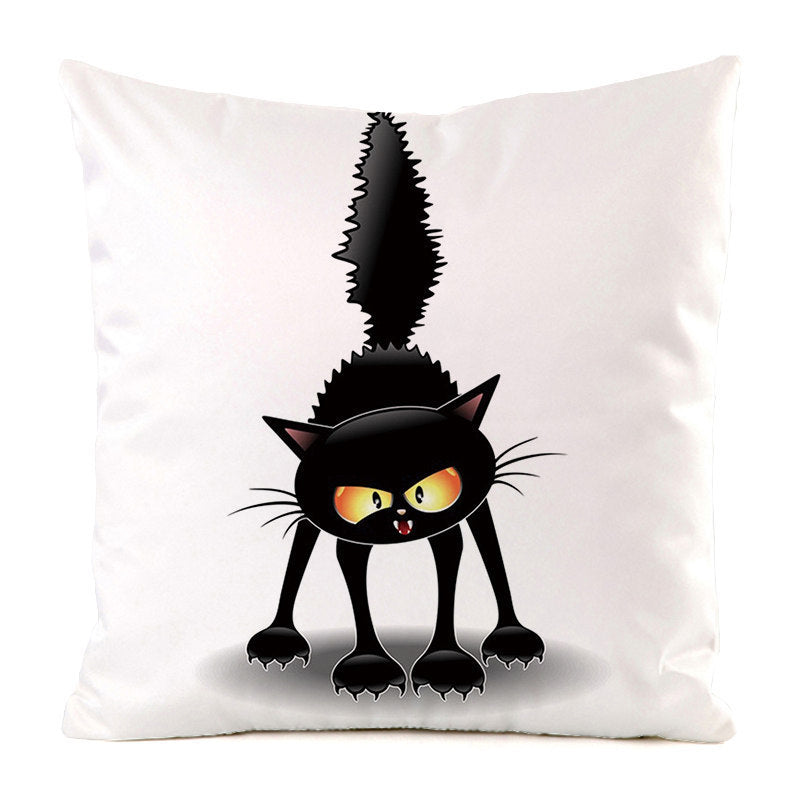 HKM-851987 Black Cat Stripe Imitation Silk Cushion Pillow Cover - 45x45cm Modern Home Decor