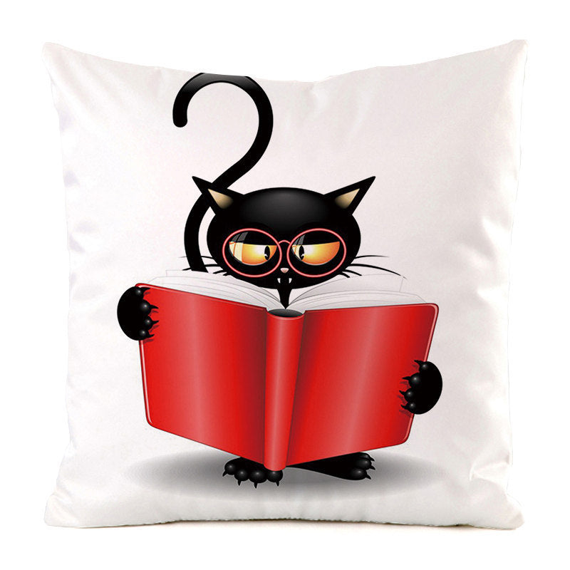 HKM-851987 Black Cat Stripe Imitation Silk Cushion Pillow Cover - 45x45cm Modern Home Decor