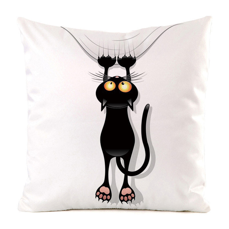 HKM-851987 Black Cat Stripe Imitation Silk Cushion Pillow Cover - 45x45cm Modern Home Decor