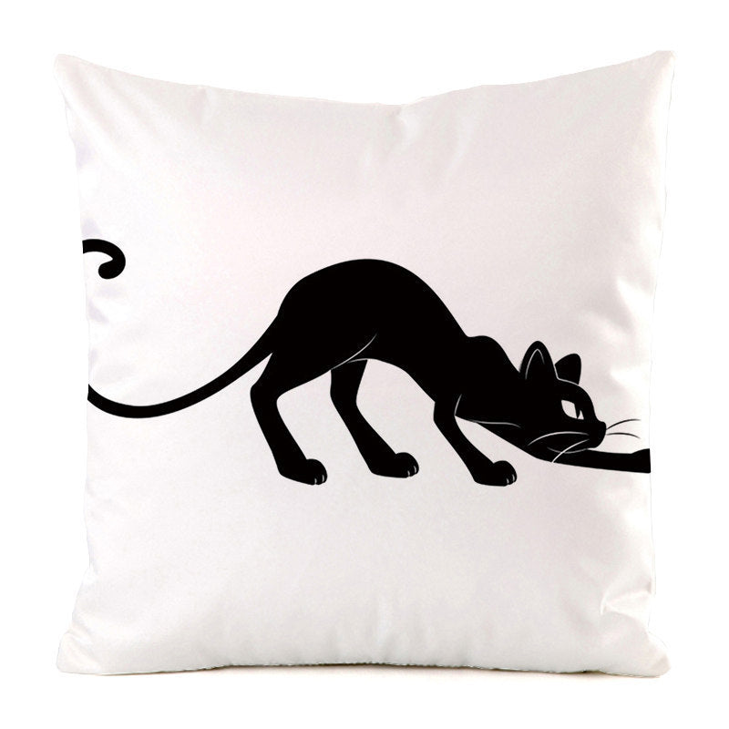 HKM-851987 Black Cat Stripe Imitation Silk Cushion Pillow Cover - 45x45cm Modern Home Decor