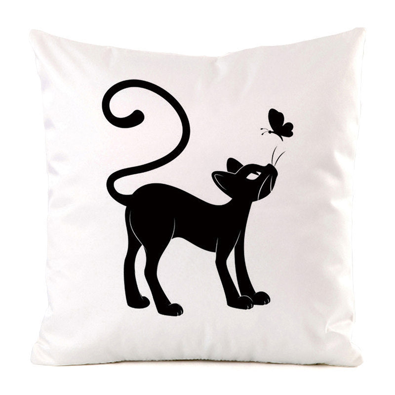 HKM-851987 Black Cat Stripe Imitation Silk Cushion Pillow Cover - 45x45cm Modern Home Decor