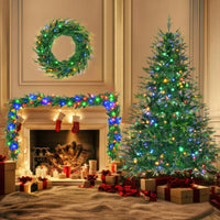 HKM-852051 6ft Pre-Lit Artificial Aspen Fir Christmas Tree with Multi-Color LED Lights, 861 PE Branch Tips, and Garlands
