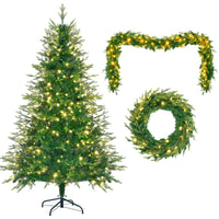 HKM-852051 6ft Pre-Lit Artificial Aspen Fir Christmas Tree with Multi-Color LED Lights, 861 PE Branch Tips, and Garlands