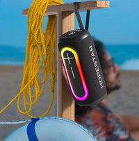 HKM-852115 Rugged Portable Bluetooth Speaker with RGB Lighting and Splash-Proof Design