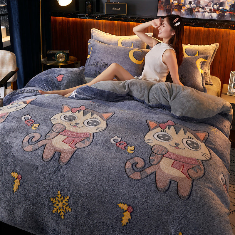 HKM-852243 Cartoon Animal Plush Fleece Duvet Cover - Multiple Sizes Available