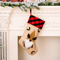 HKM-852371 Red and Black Plaid Christmas Embroidered Window Pendant with Snowman, Old Man, and Elk Designs, 46x21CM