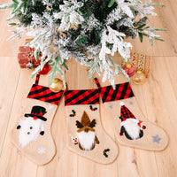 HKM-852371 Red and Black Plaid Christmas Embroidered Window Pendant with Snowman, Old Man, and Elk Designs, 46x21CM