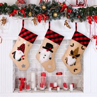 HKM-852371 Red and Black Plaid Christmas Embroidered Window Pendant with Snowman, Old Man, and Elk Designs, 46x21CM