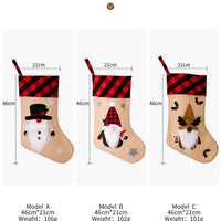 HKM-852371 Red and Black Plaid Christmas Embroidered Window Pendant with Snowman, Old Man, and Elk Designs, 46x21CM