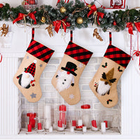 HKM-852371 Red and Black Plaid Christmas Embroidered Window Pendant with Snowman, Old Man, and Elk Designs, 46x21CM