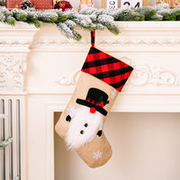 HKM-852371 Red and Black Plaid Christmas Embroidered Window Pendant with Snowman, Old Man, and Elk Designs, 46x21CM