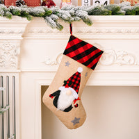HKM-852371 Red and Black Plaid Christmas Embroidered Window Pendant with Snowman, Old Man, and Elk Designs, 46x21CM