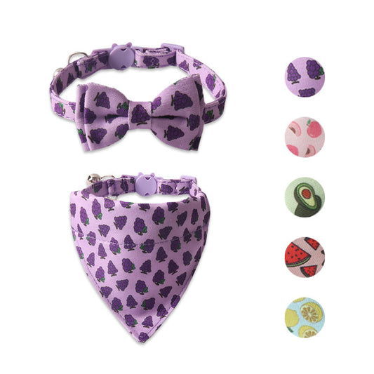 HKM-852435 Colorful Fruit Series Pet Collar with Bell - Watermelon, Grape, Peach, Lemon, Avocado Options