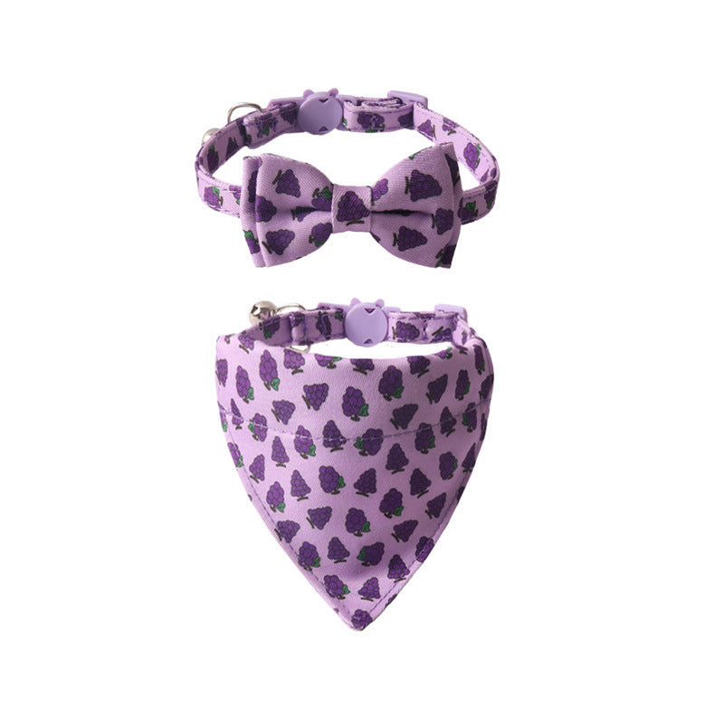 HKM-852435 Colorful Fruit Series Pet Collar with Bell - Watermelon, Grape, Peach, Lemon, Avocado Options
