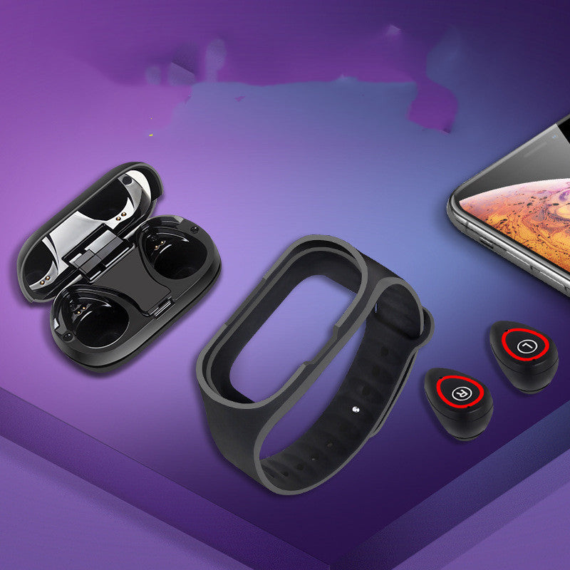 HKM-852435 Smart Bracelet with Wireless Earphones - 1 Inch Display, 130mAh Battery, Silicone Wristband, USB 2.0 Connectivity