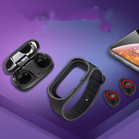 HKM-852435 Smart Bracelet with Wireless Earphones - 1 Inch Display, 130mAh Battery, Silicone Wristband, USB 2.0 Connectivity