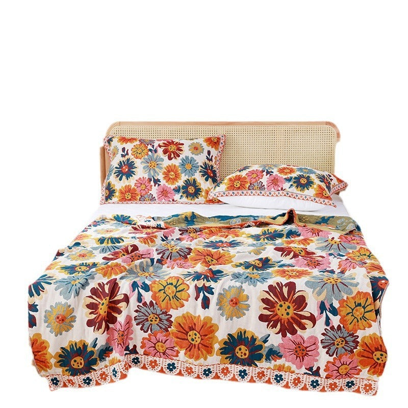 HKM-852755 Plant and Flower Design Towel Blanket for Spring and Autumn - 150x200cm & 200x230cm
