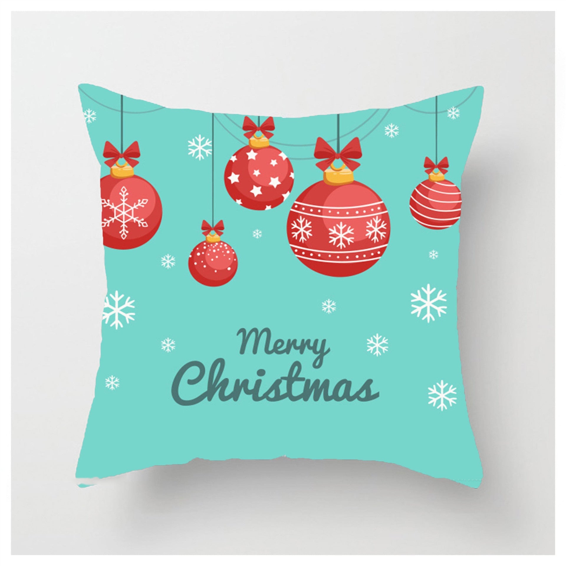 HKM-852883 Christmas Ball Printed Linen Pillowcase 45x45cm - Festive Cushion Cover