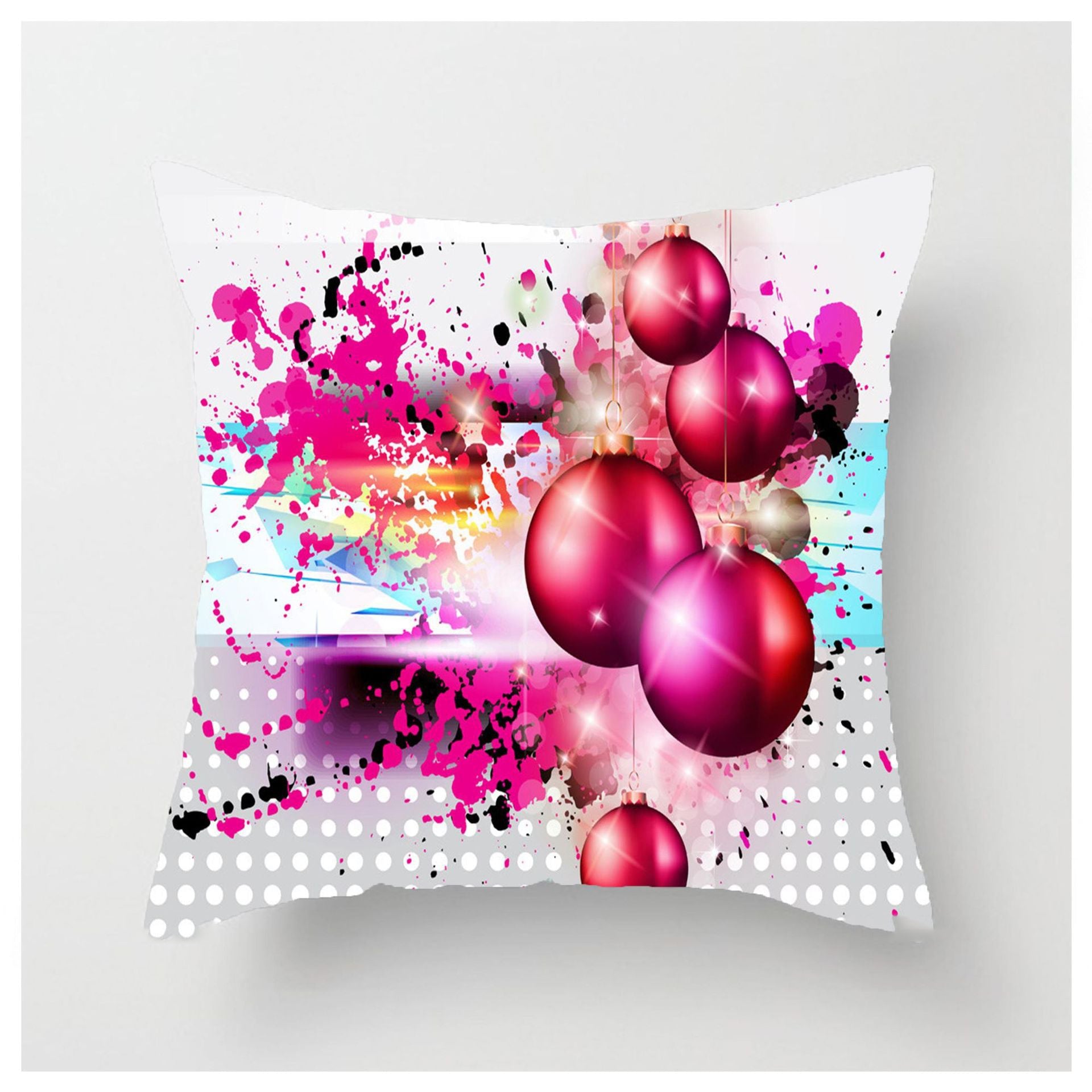 HKM-852883 Christmas Ball Printed Linen Pillowcase 45x45cm - Festive Cushion Cover