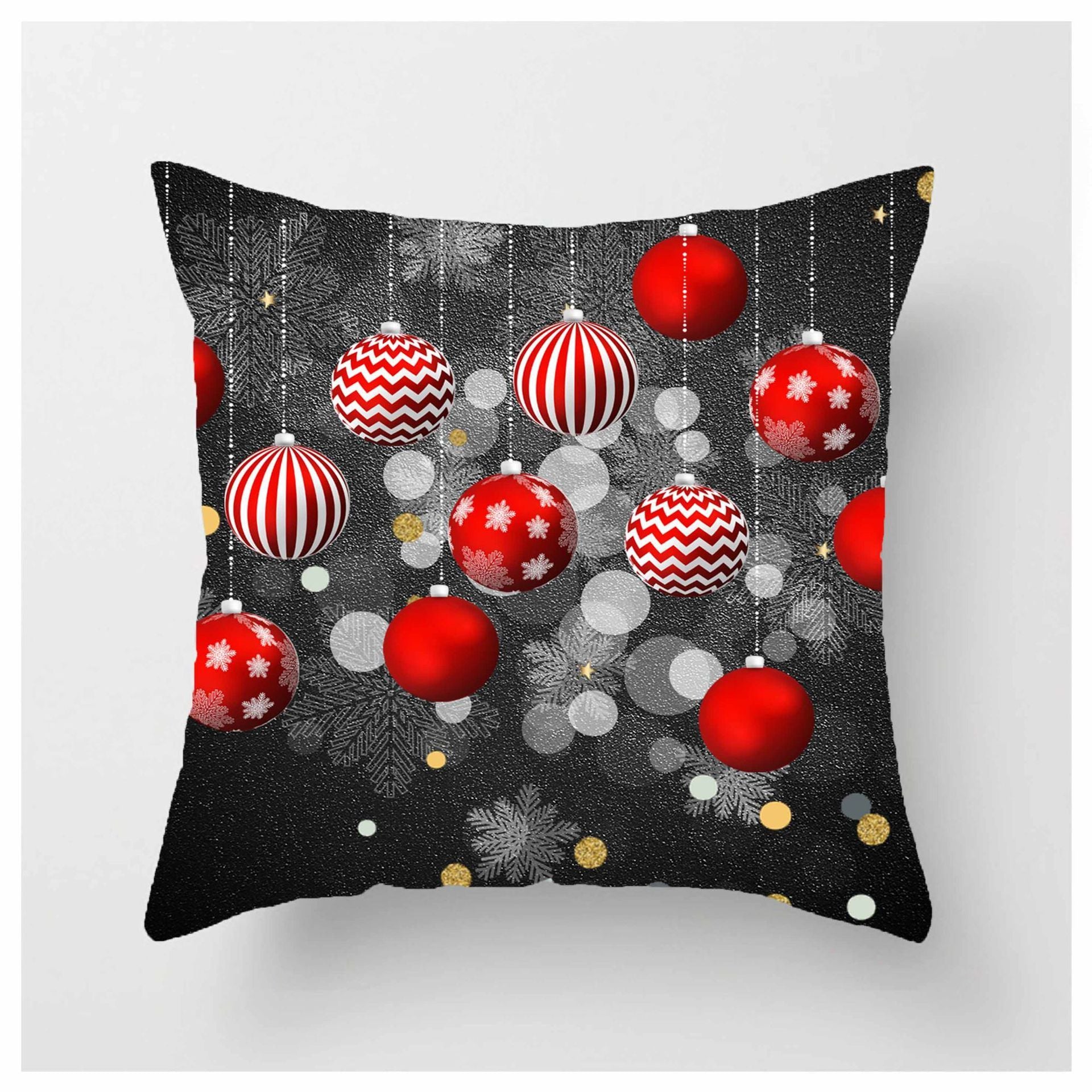 HKM-852883 Christmas Ball Printed Linen Pillowcase 45x45cm - Festive Cushion Cover