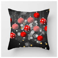 HKM-852883 Christmas Ball Printed Linen Pillowcase 45x45cm - Festive Cushion Cover