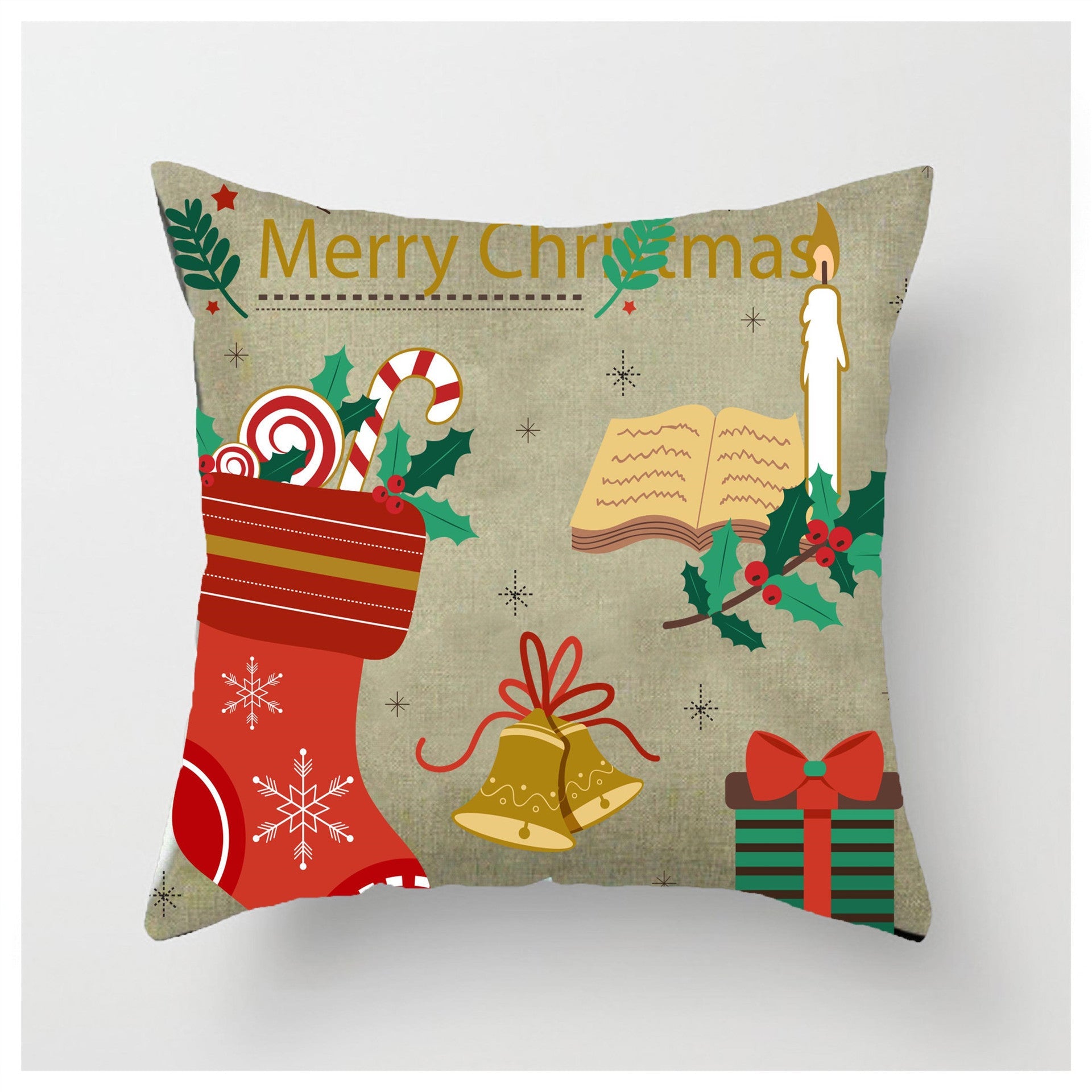 HKM-852883 Christmas Ball Printed Linen Pillowcase 45x45cm - Festive Cushion Cover