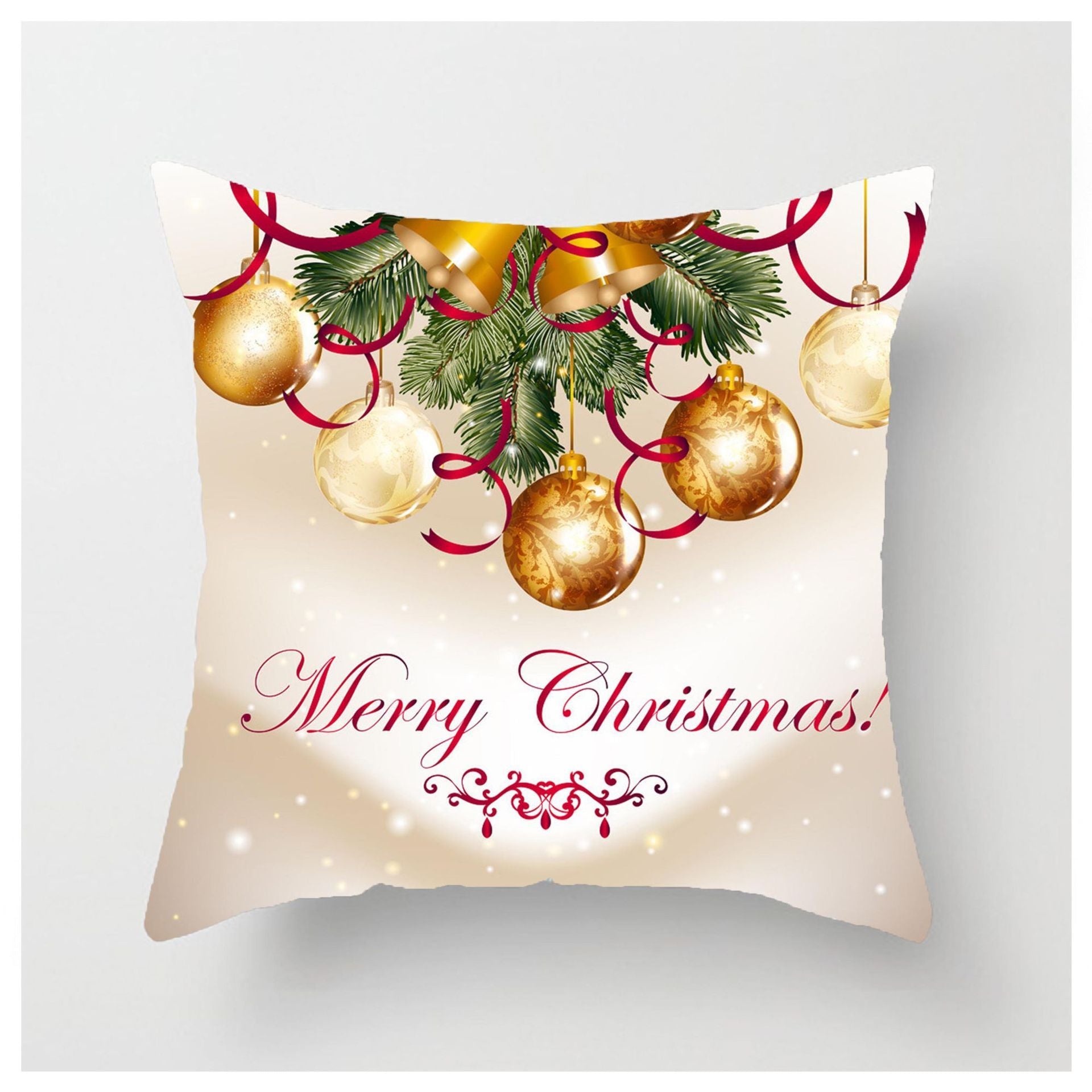 HKM-852883 Christmas Ball Printed Linen Pillowcase 45x45cm - Festive Cushion Cover