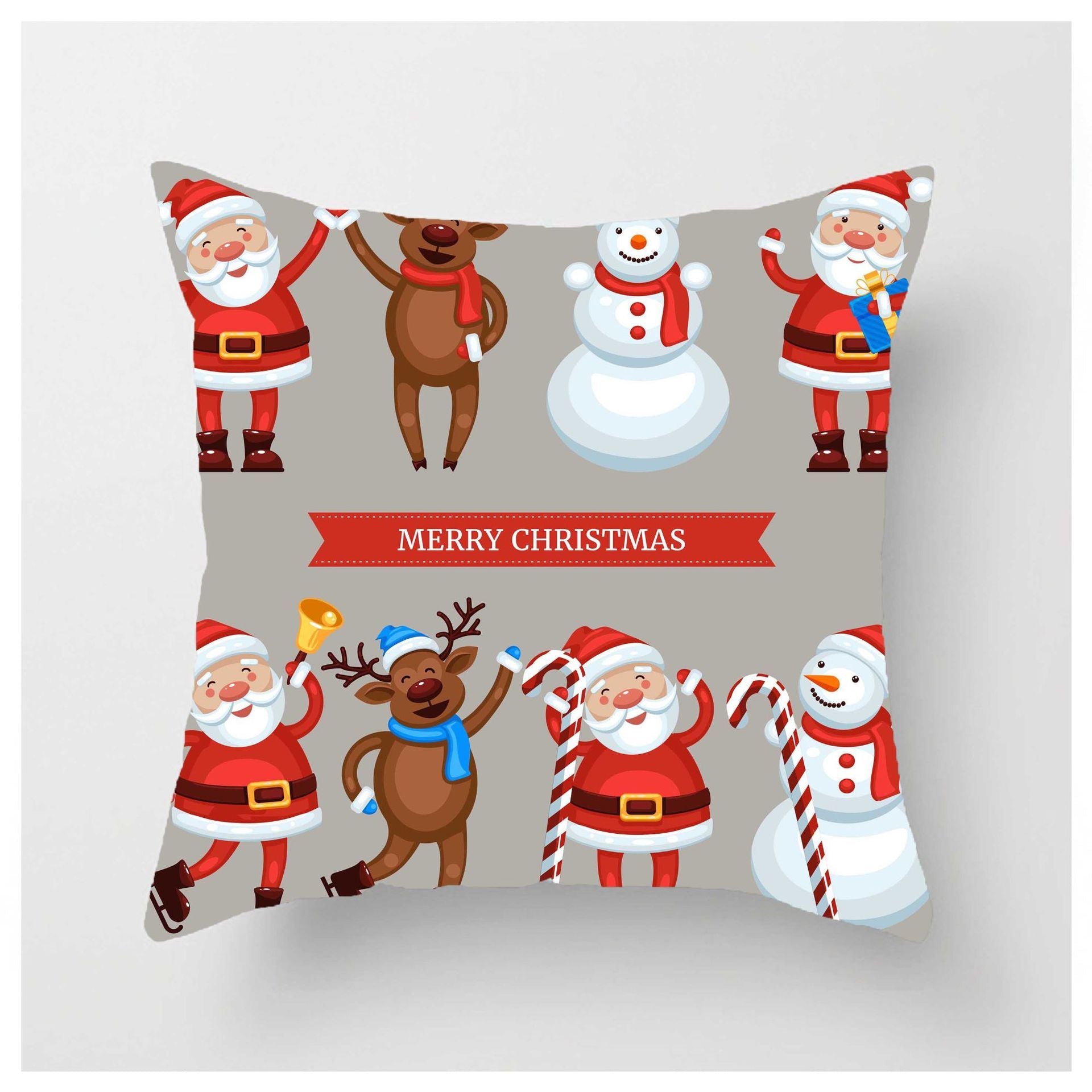 HKM-852883 Christmas Ball Printed Linen Pillowcase 45x45cm - Festive Cushion Cover