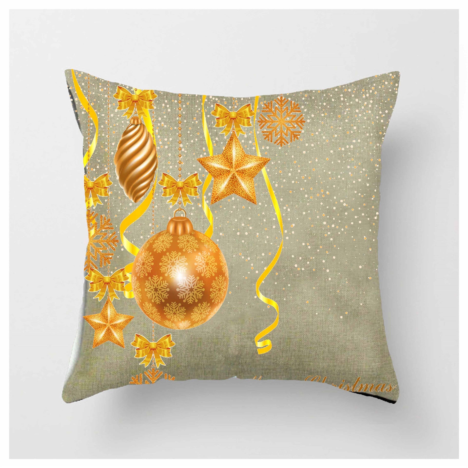 HKM-852883 Christmas Ball Printed Linen Pillowcase 45x45cm - Festive Cushion Cover