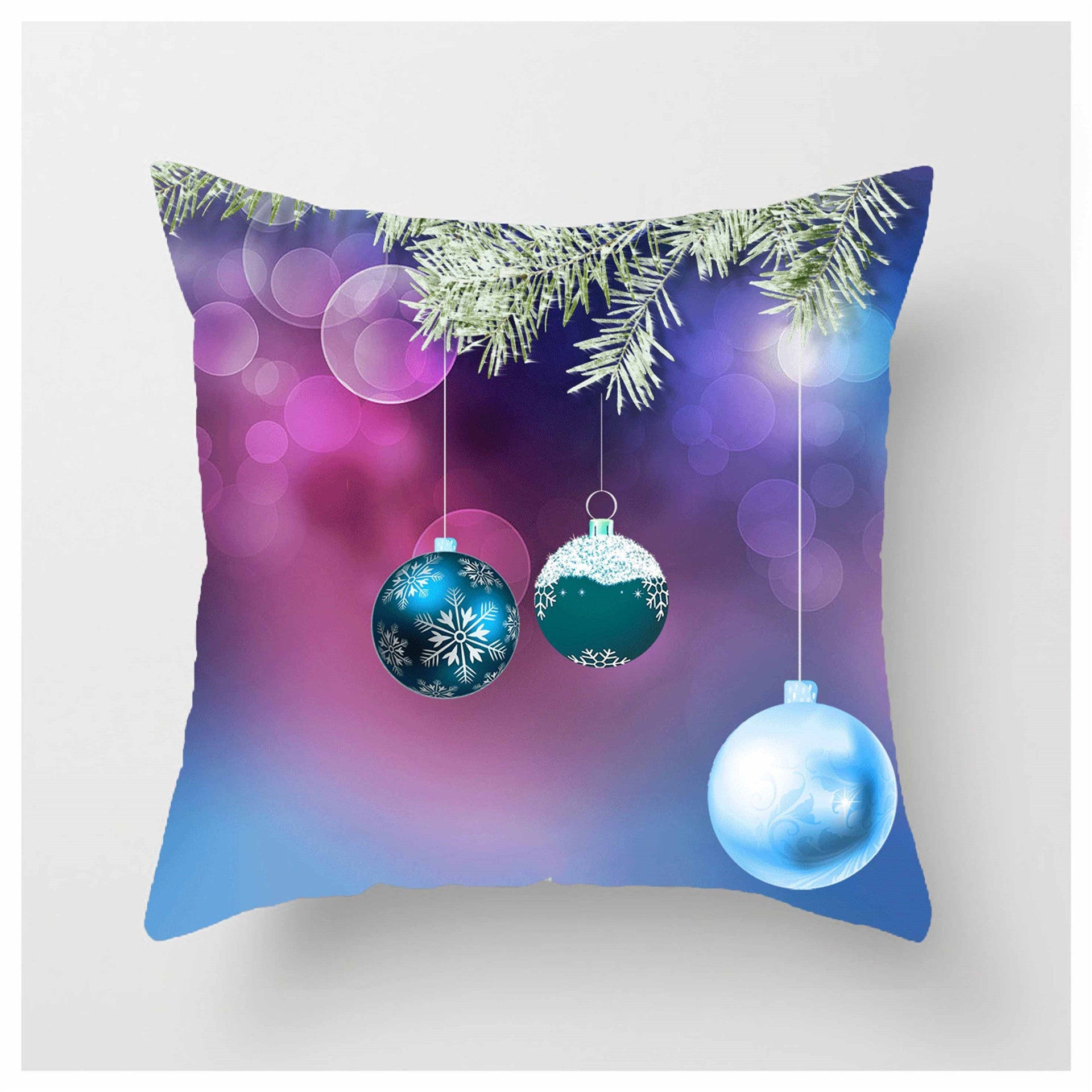 HKM-852883 Christmas Ball Printed Linen Pillowcase 45x45cm - Festive Cushion Cover