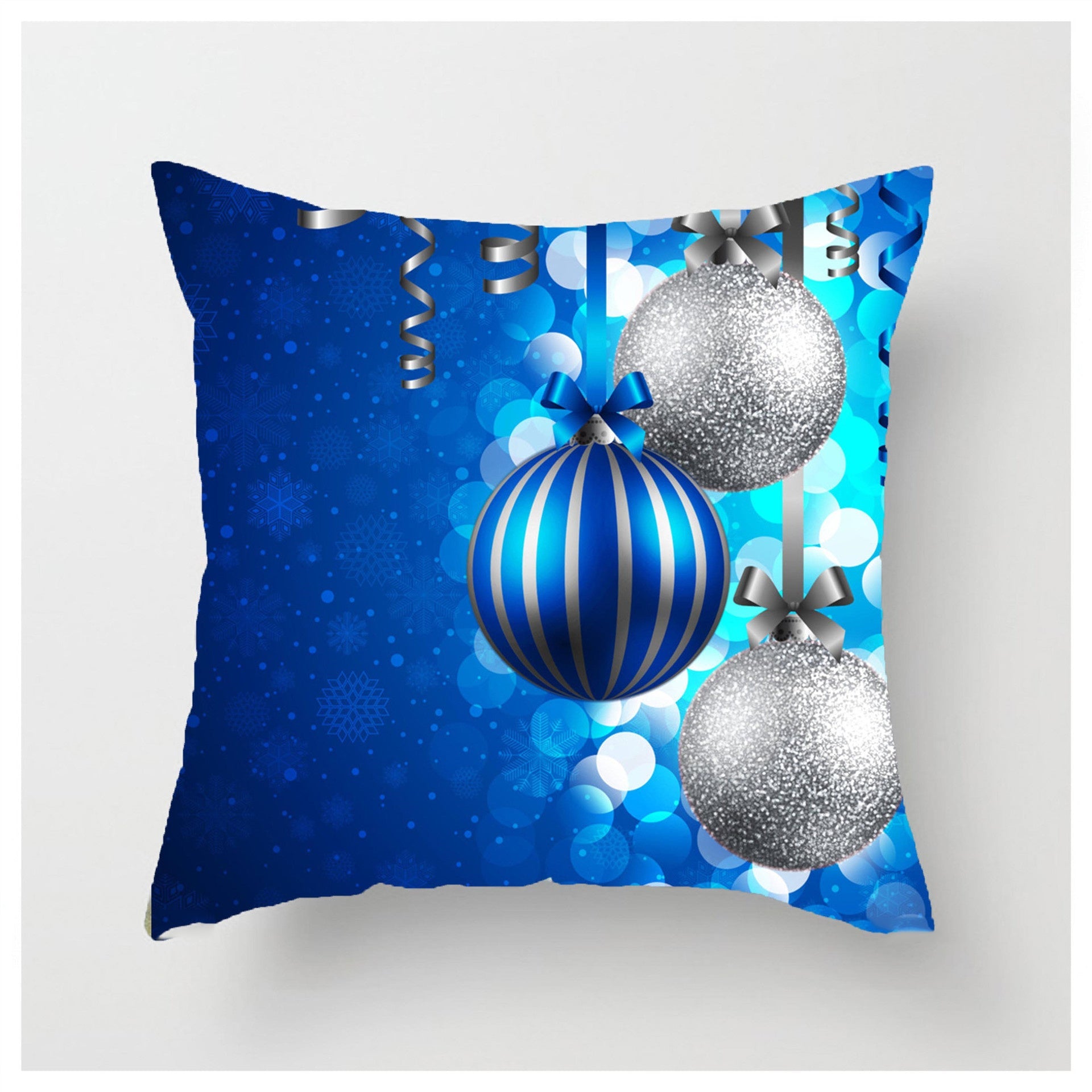 HKM-852883 Christmas Ball Printed Linen Pillowcase 45x45cm - Festive Cushion Cover
