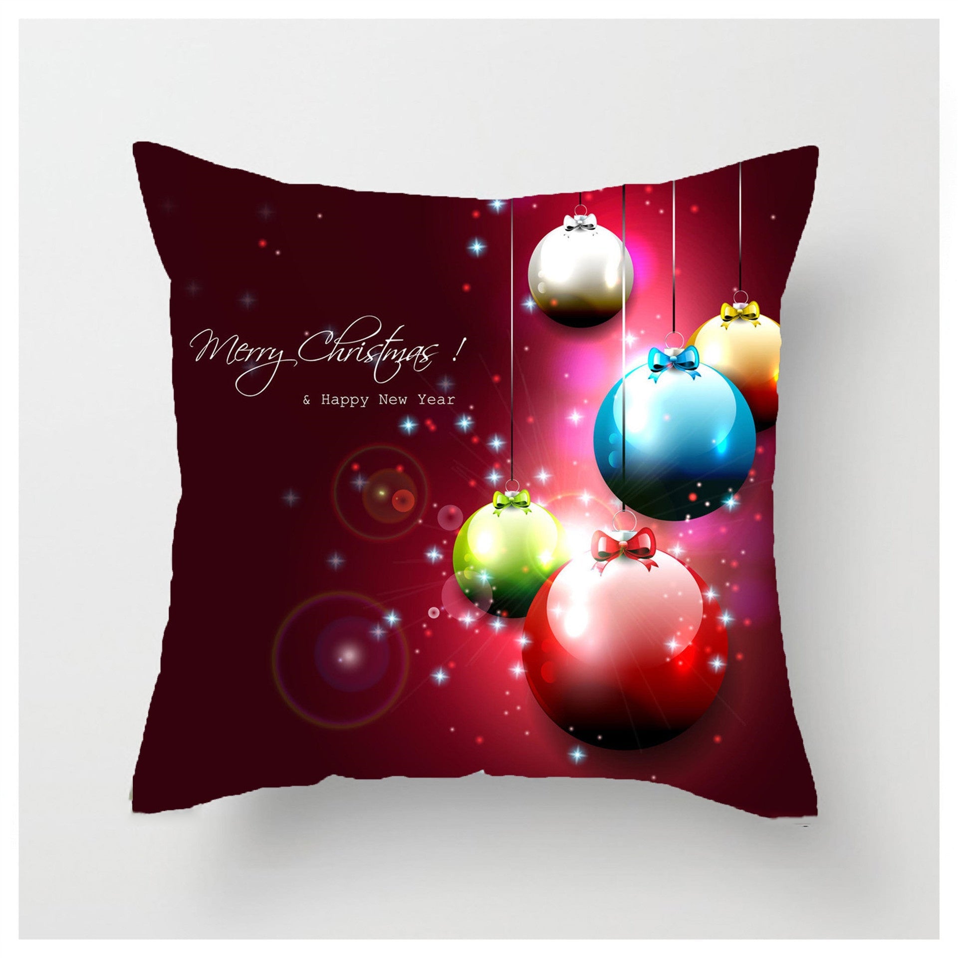 HKM-852883 Christmas Ball Printed Linen Pillowcase 45x45cm - Festive Cushion Cover