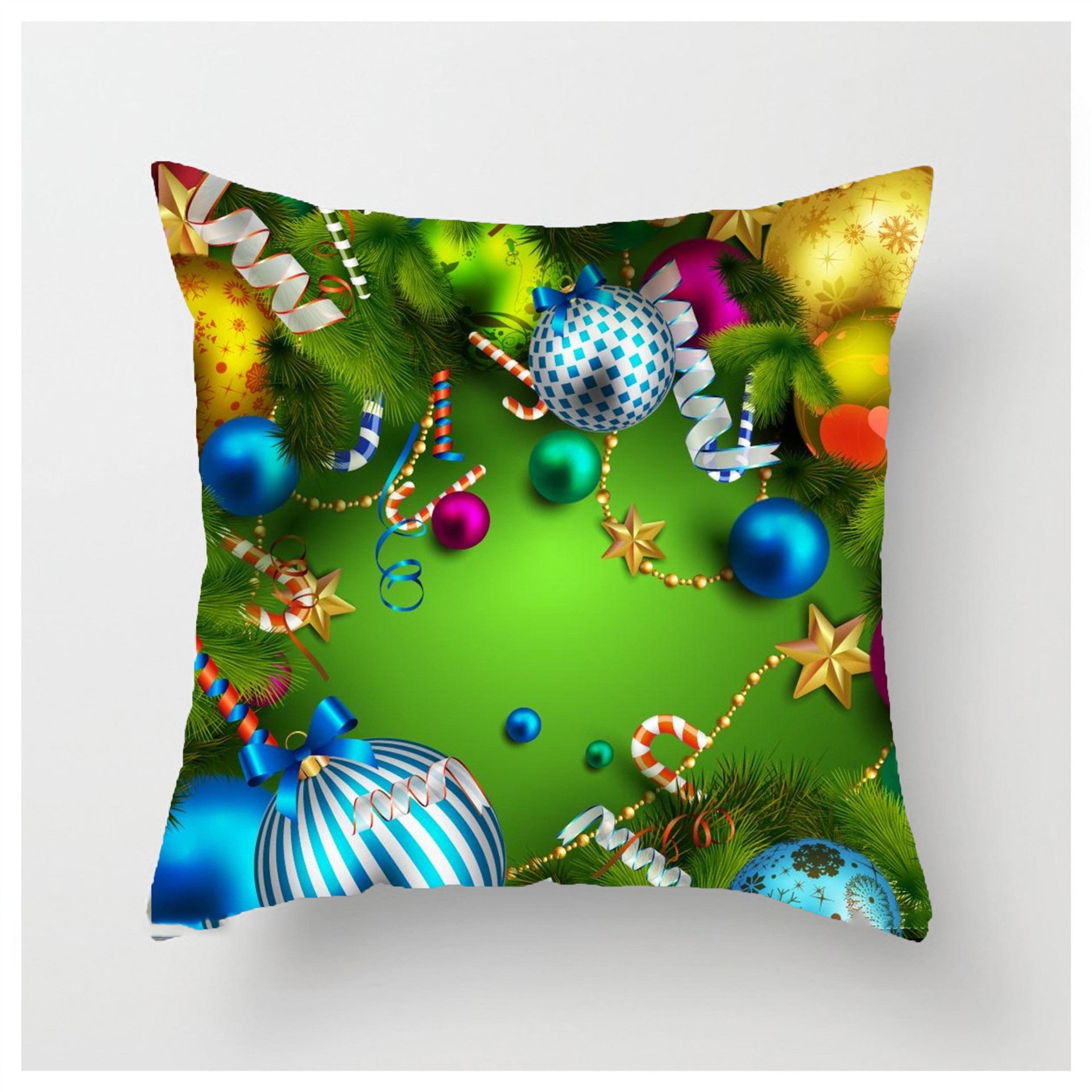 HKM-852883 Christmas Ball Printed Linen Pillowcase 45x45cm - Festive Cushion Cover