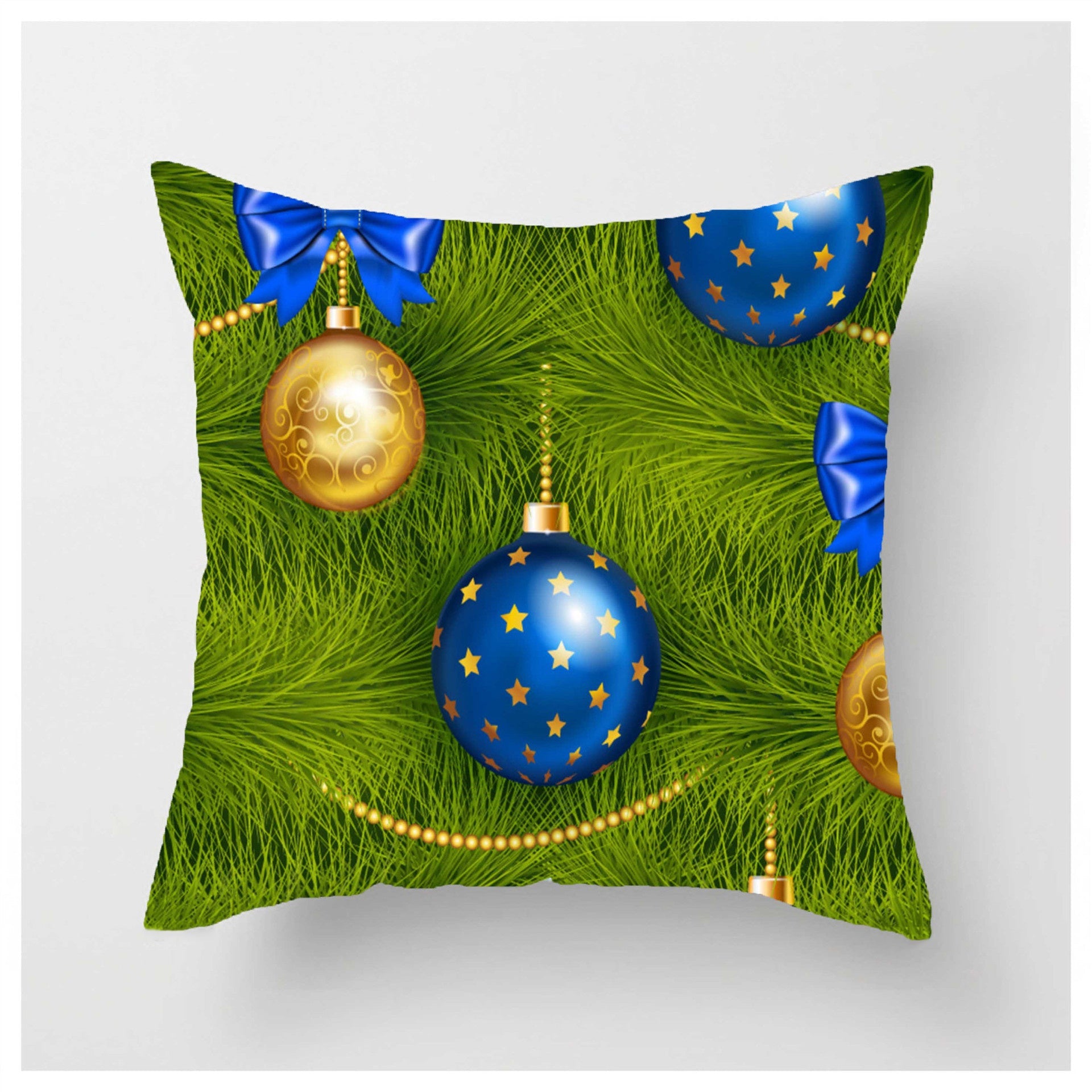 HKM-852883 Christmas Ball Printed Linen Pillowcase 45x45cm - Festive Cushion Cover