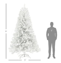 HKM-853203 9ft Unlit Artificial Christmas Tree with 2132 Branch Tips, Auto Open Design and Steel Base in White Color