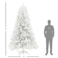 HKM-853203 9ft Unlit Artificial Christmas Tree with 2132 Branch Tips, Auto Open Design and Steel Base in White Color