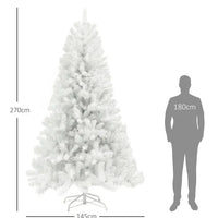 HKM-853203 9ft Unlit Artificial Christmas Tree with 2132 Branch Tips, Auto Open Design and Steel Base in White Color