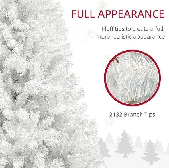 HKM-853203 9ft Unlit Artificial Christmas Tree with 2132 Branch Tips, Auto Open Design and Steel Base in White Color