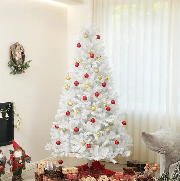 HKM-853203 9ft Unlit Artificial Christmas Tree with 2132 Branch Tips, Auto Open Design and Steel Base in White Color