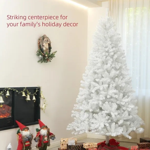 HKM-853203 9ft Unlit Artificial Christmas Tree with 2132 Branch Tips, Auto Open Design and Steel Base in White Color