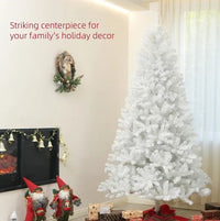 HKM-853203 9ft Unlit Artificial Christmas Tree with 2132 Branch Tips, Auto Open Design and Steel Base in White Color