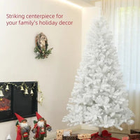 HKM-853203 9ft Unlit Artificial Christmas Tree with 2132 Branch Tips, Auto Open Design and Steel Base in White Color