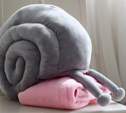 HKM-853203 Cartoon Anime Plush Cushions and Blankets Set - Large and Small in Snail Gray, Pink, or Blue