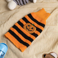 HKM-853331 Warm Halloween Dog Sweater Costume for Small Pets in Orange with Pumpkin Design