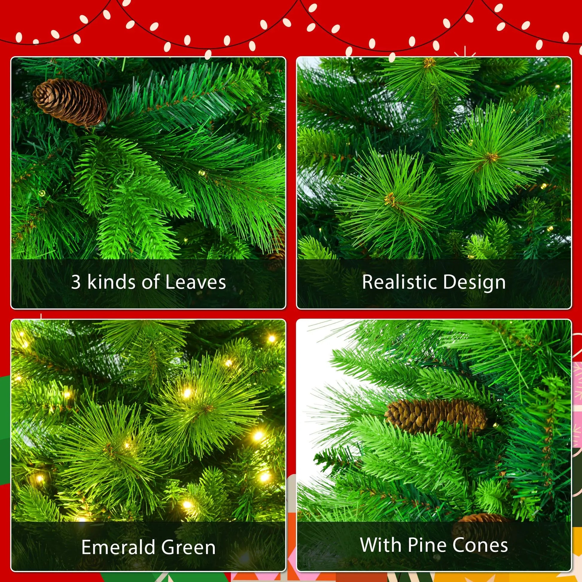 KTX-853523 6FT Pre-Lit Artificial Pine Christmas Tree with Green Wreath and Garland Set, Large Branches