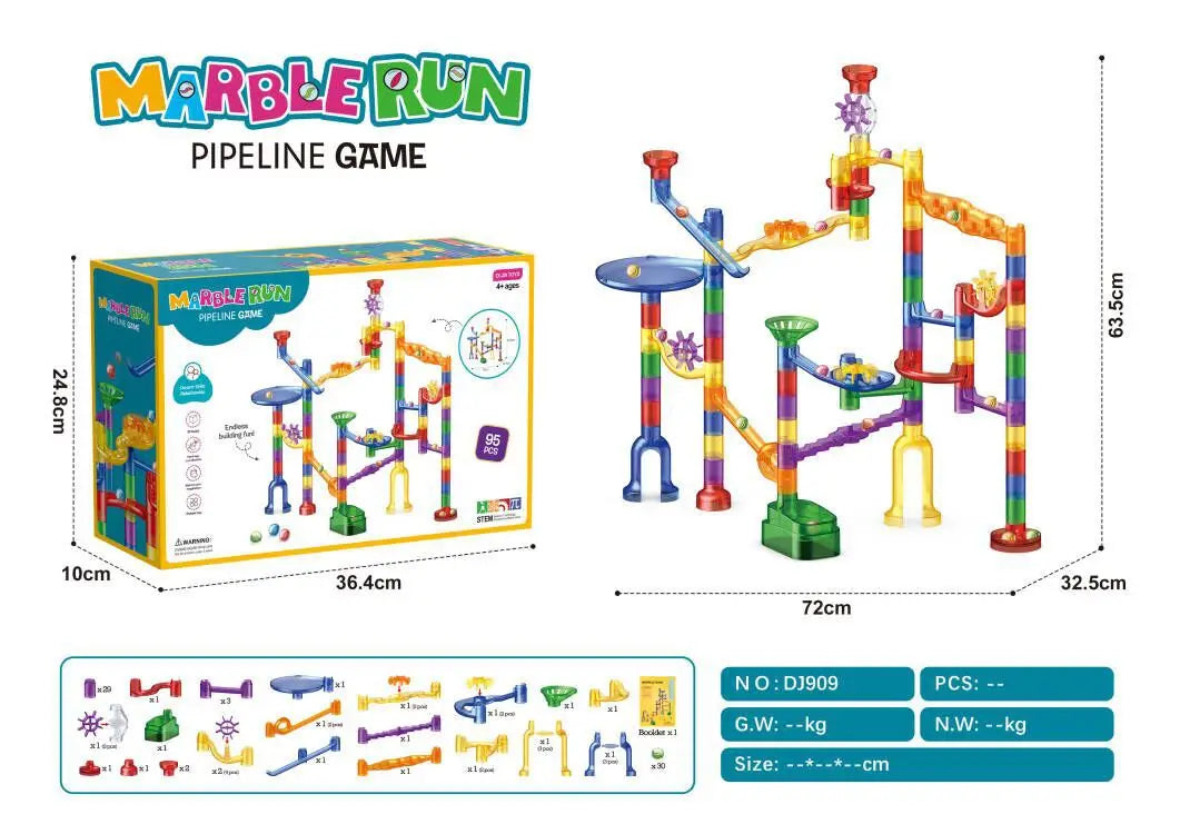 KTX-853907 Glow in the Dark Marble Race Track Building Set for Kids - Educational Construction Toy