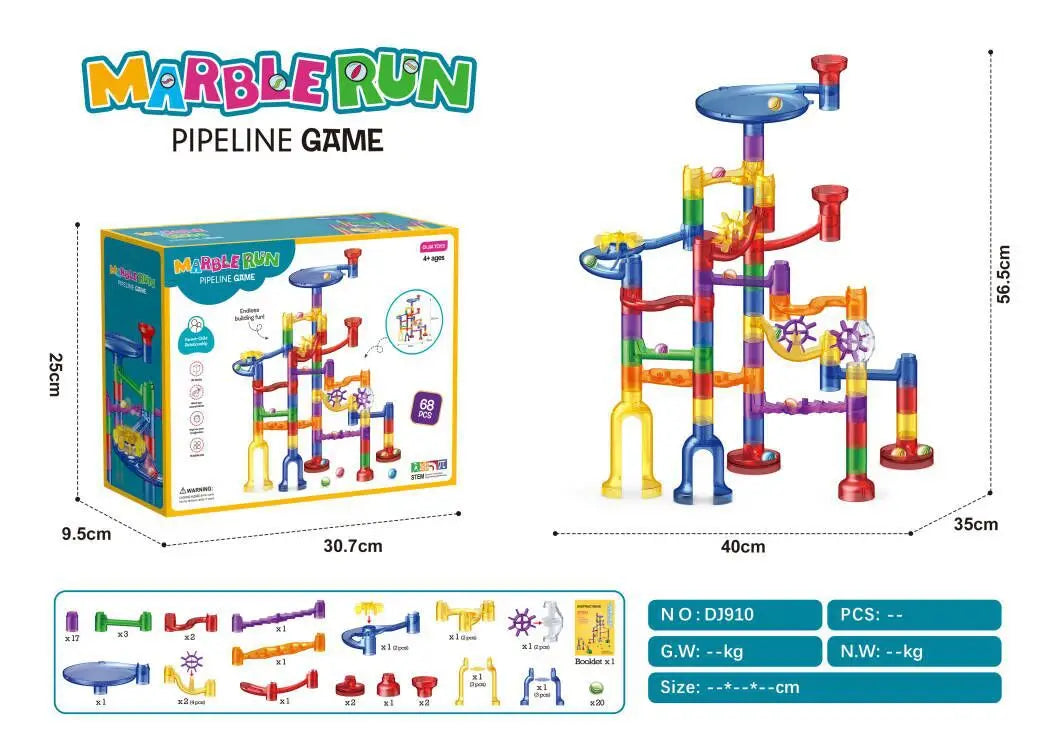 KTX-853907 Glow in the Dark Marble Race Track Building Set for Kids - Educational Construction Toy