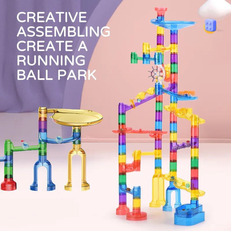 KTX-853907 Glow in the Dark Marble Race Track Building Set for Kids - Educational Construction Toy